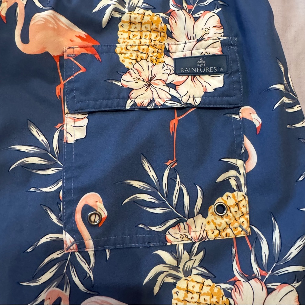 RAINFOREST Navy Flamingo Pineapple Swim Trunks - Picture 6 of 8